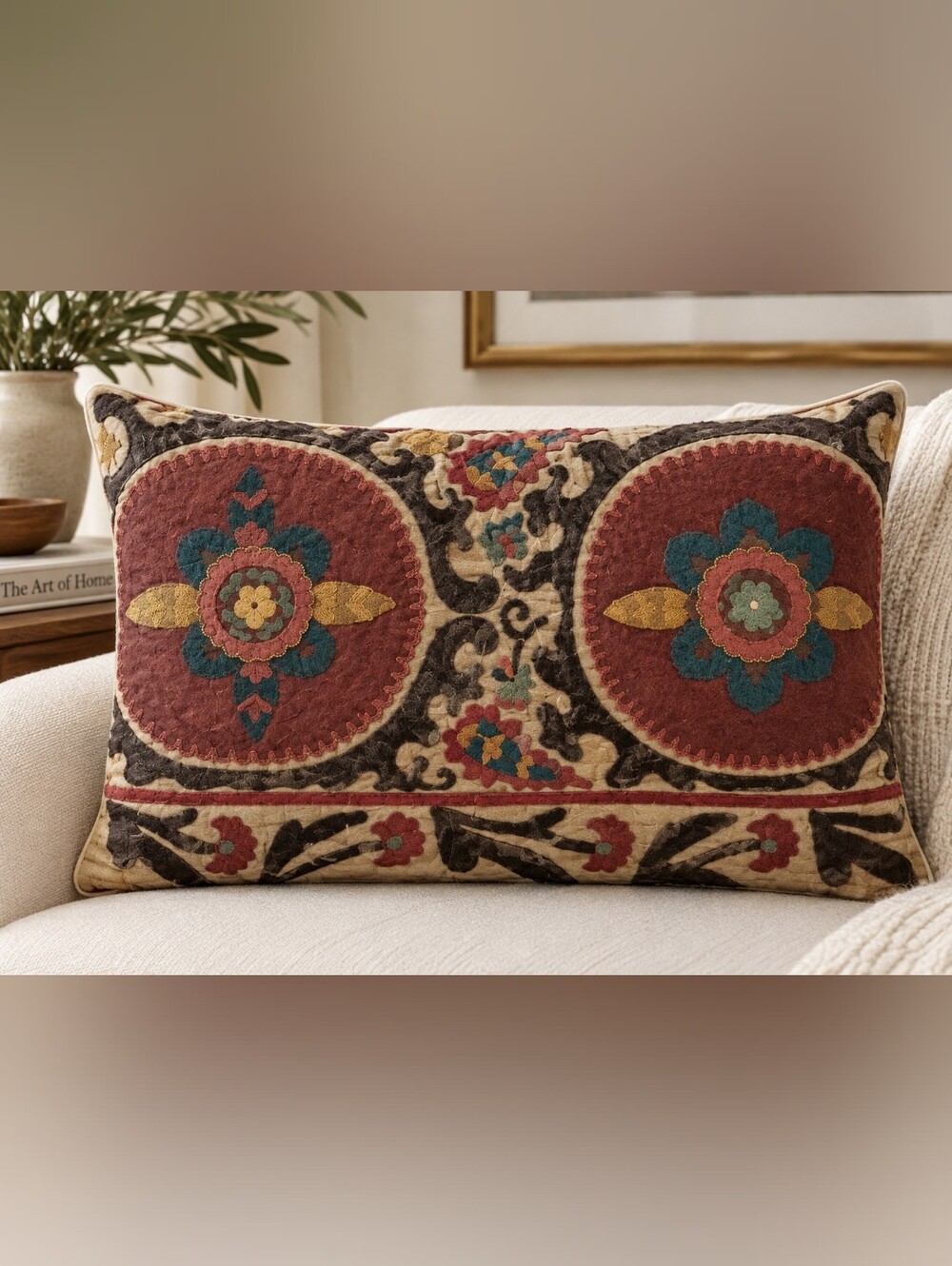 Potterry Barn Suzani Applique Pillow Covers Sham 16x26 Embroidered NWT